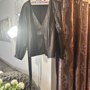 Eloquii Black Faux Leather Blouse